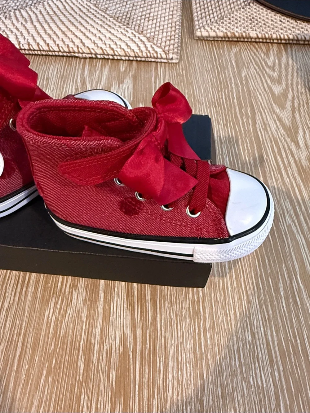 Converse Kids Red High-Top Sneakers with Ribbon Bow